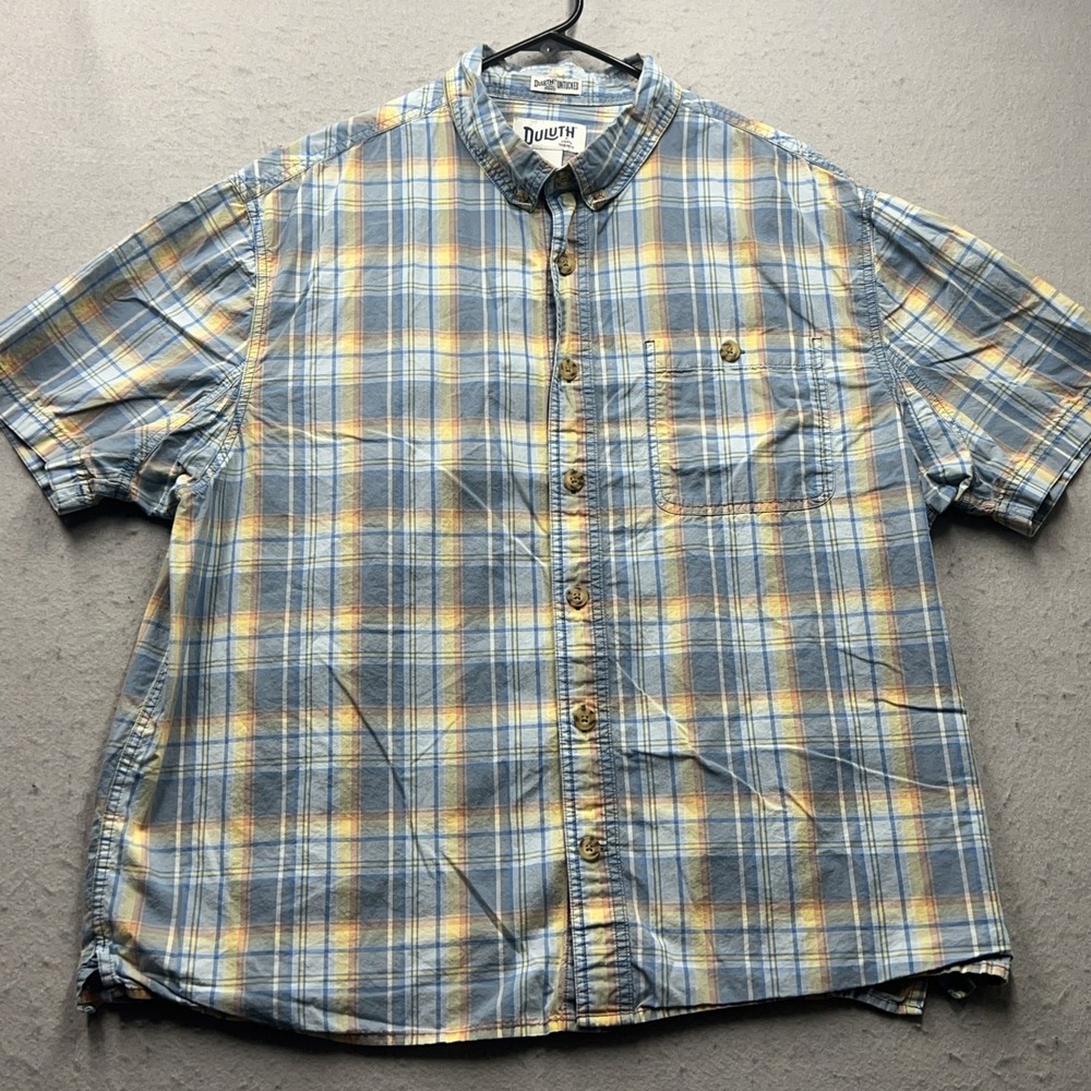 Duluth Trading Co Mens Relaxed Fit Plaid Short Sleeve Shirt XL Untucked